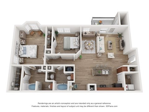 Floor plan for 2 beds, 2 baths, 1159 sqft